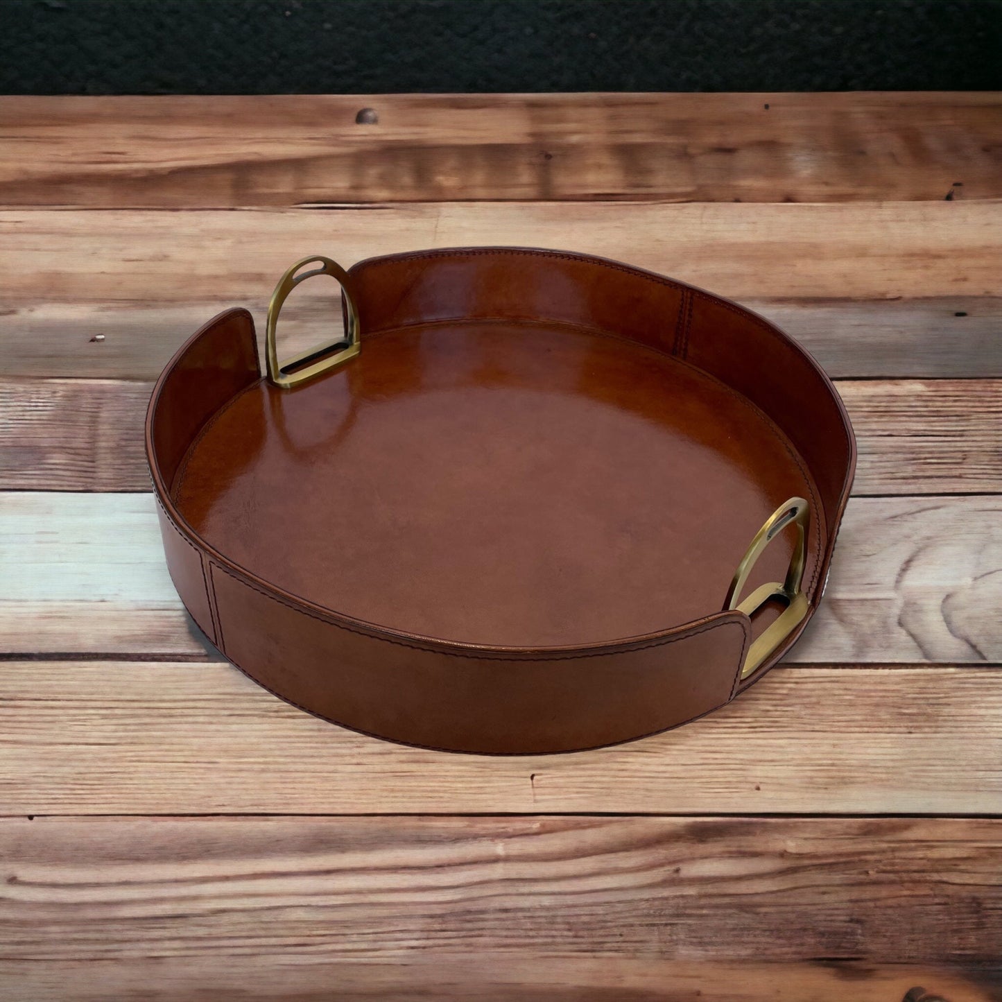 Sonoda Round Tray with Stirrups - Tan Leather - Notbrand