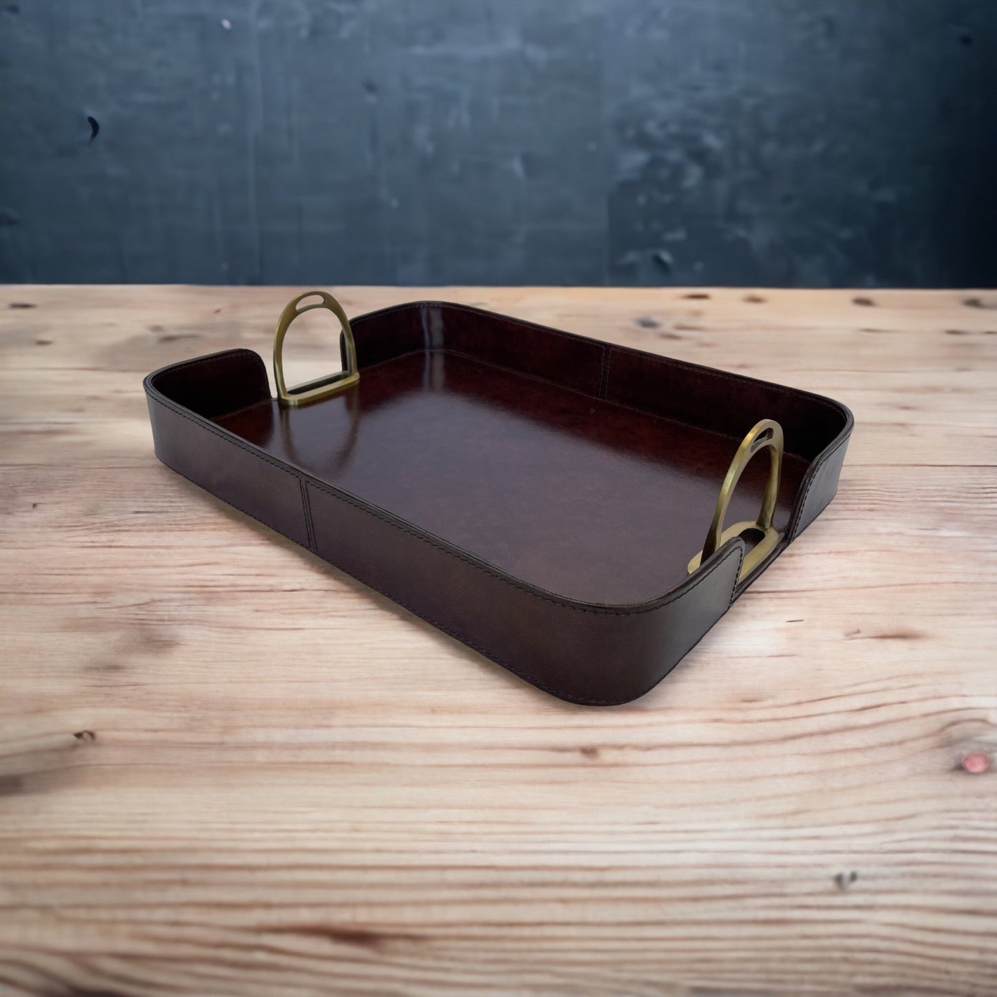 Gima Leather Tray With Stirrups - Dark - Notbrand