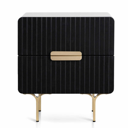 Olja Bedside Table With Brass Handle - Matte Black - Notbrand