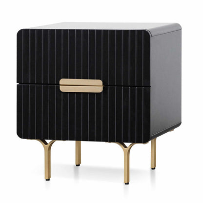 Olja Bedside Table With Brass Handle - Matte Black - Notbrand