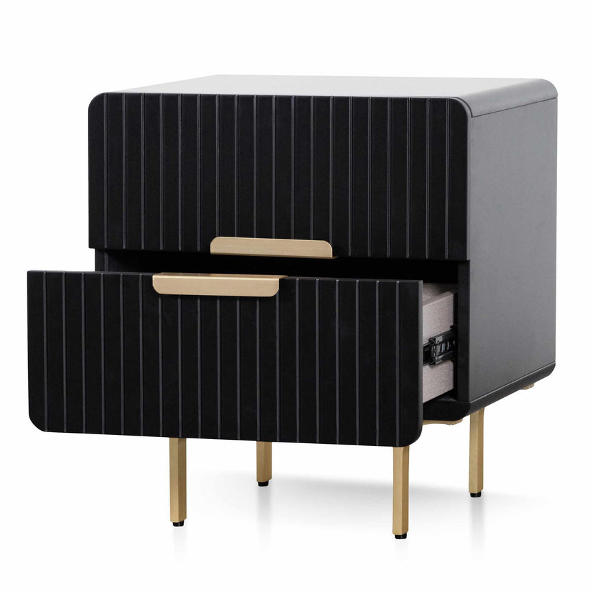 Olja Bedside Table With Brass Handle - Matte Black - Notbrand