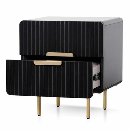 Olja Bedside Table With Brass Handle - Matte Black - Notbrand