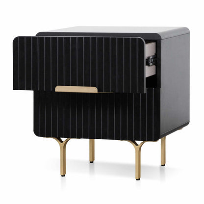 Olja Bedside Table With Brass Handle - Matte Black - Notbrand