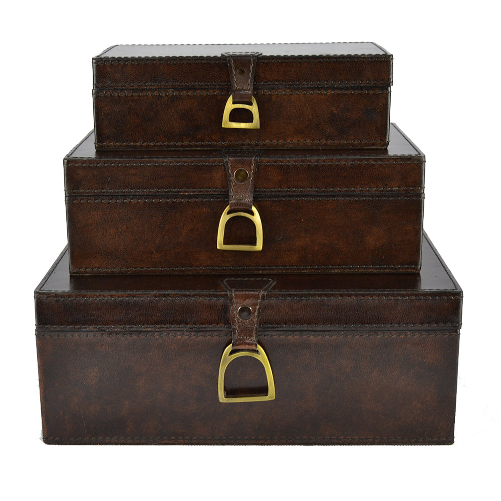 Agabe Set of 3 Leather Boxes with Stirrups - Dark - NOTBRAND