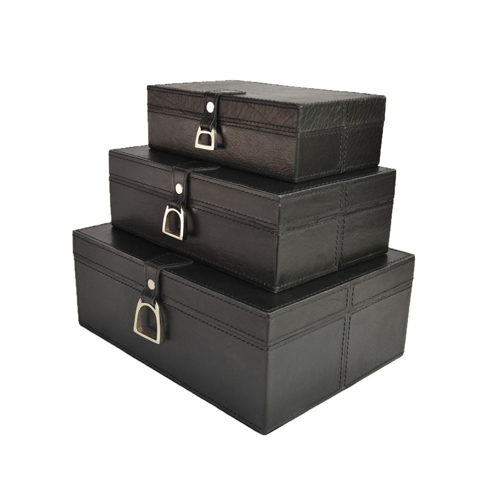 Agabe Set of 3 Leather Boxes with Stirrups - Black - NOTBRAND