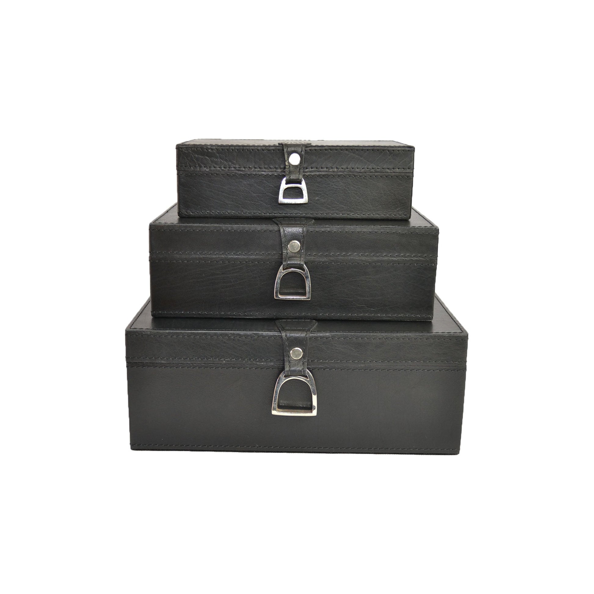 Agabe Set of 3 Leather Boxes with Stirrups - Black - NOTBRAND