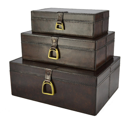 Agabe Set of 3 Leather Boxes with Stirrups - Dark - NOTBRAND