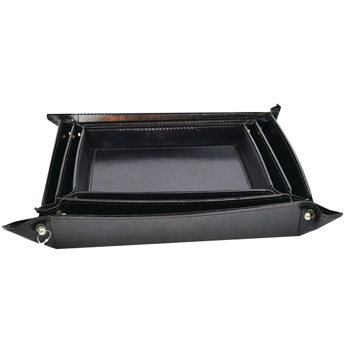 Rockpool Set Of 3 Black Leather Trays - Notbrand