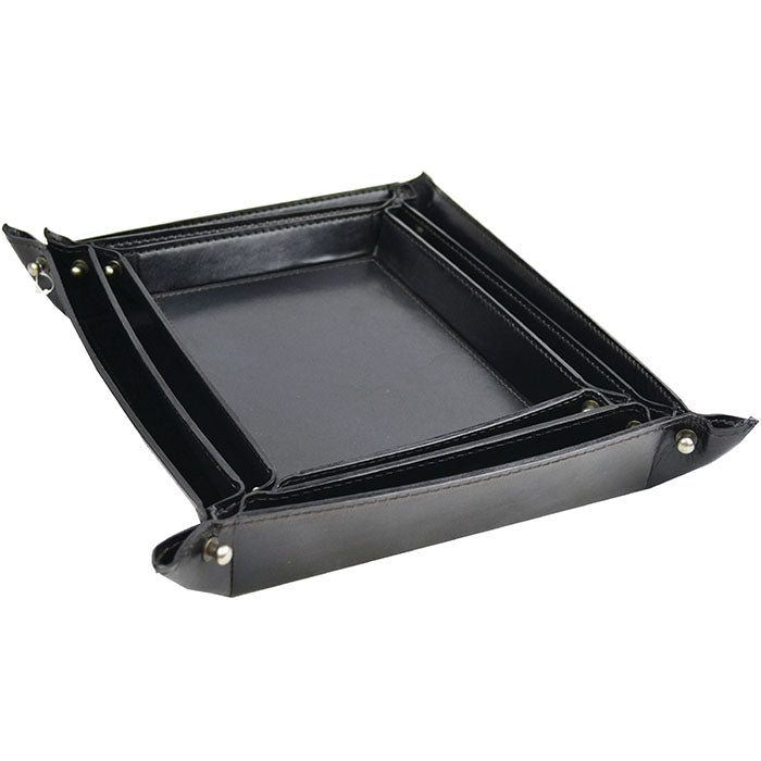 Rockpool Set Of 3 Black Leather Trays - Notbrand