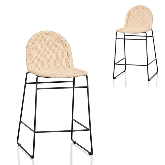 Mbiola Rattan Barstool in Natural Seat - Set of 2 - Notbrand