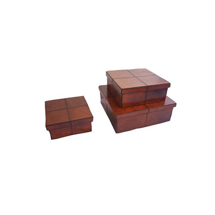 Belstram Set of 3 Tan Leather Square Boxes - Notbrand