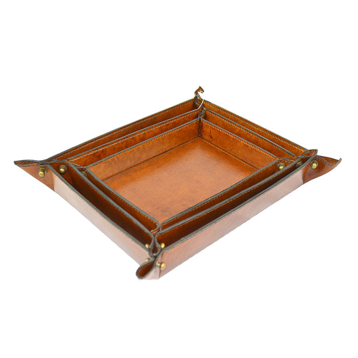 Zapptos Set of 3 Tan Leather Rectangular Coin Trays - Notbrand