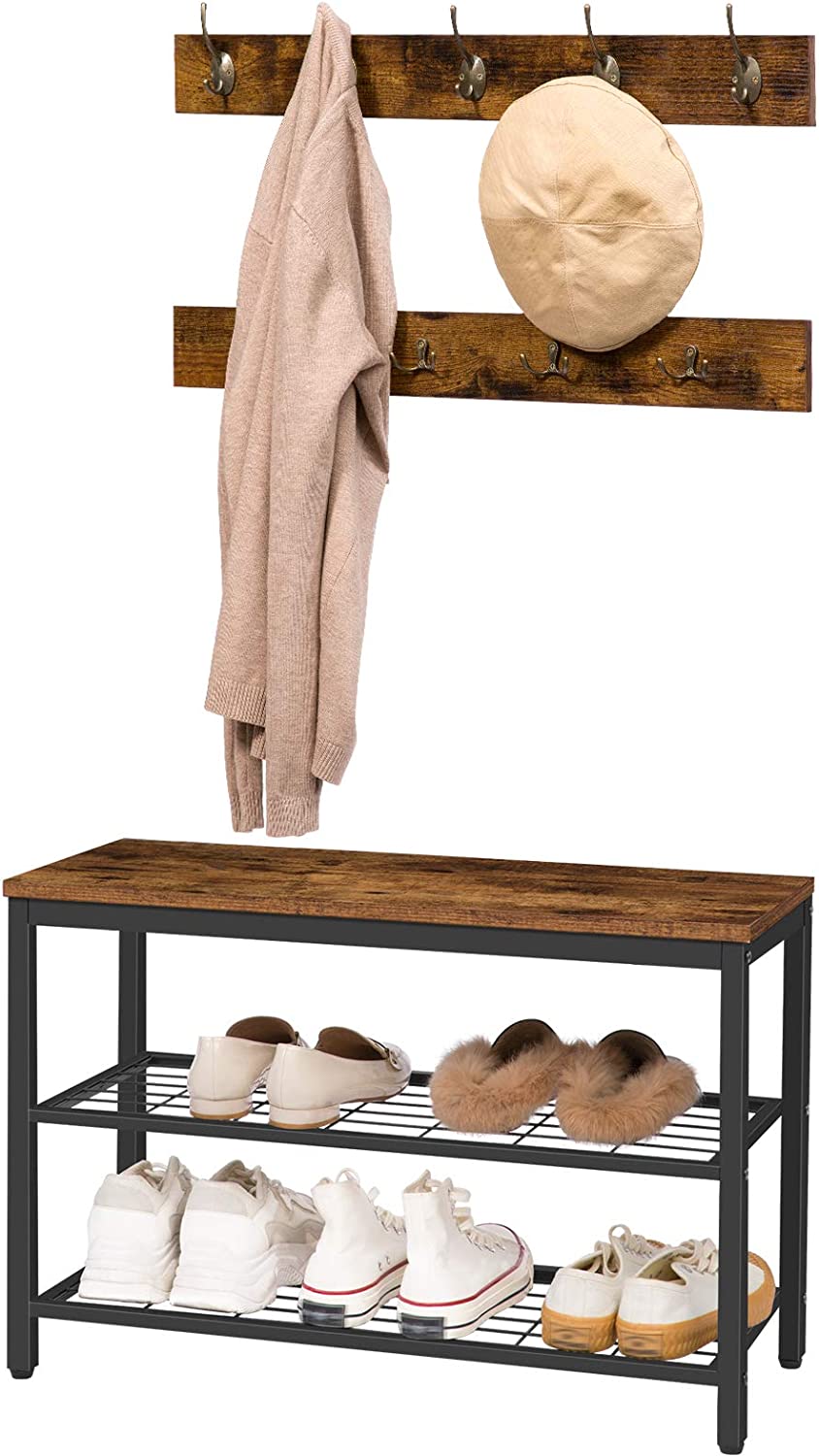 Shoe Rack with Coat Hooks - Brown - HouseofHyne