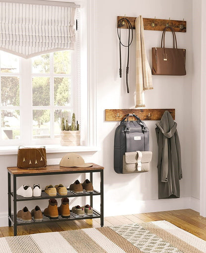 Shoe Rack with Coat Hooks - Brown - HouseofHyne