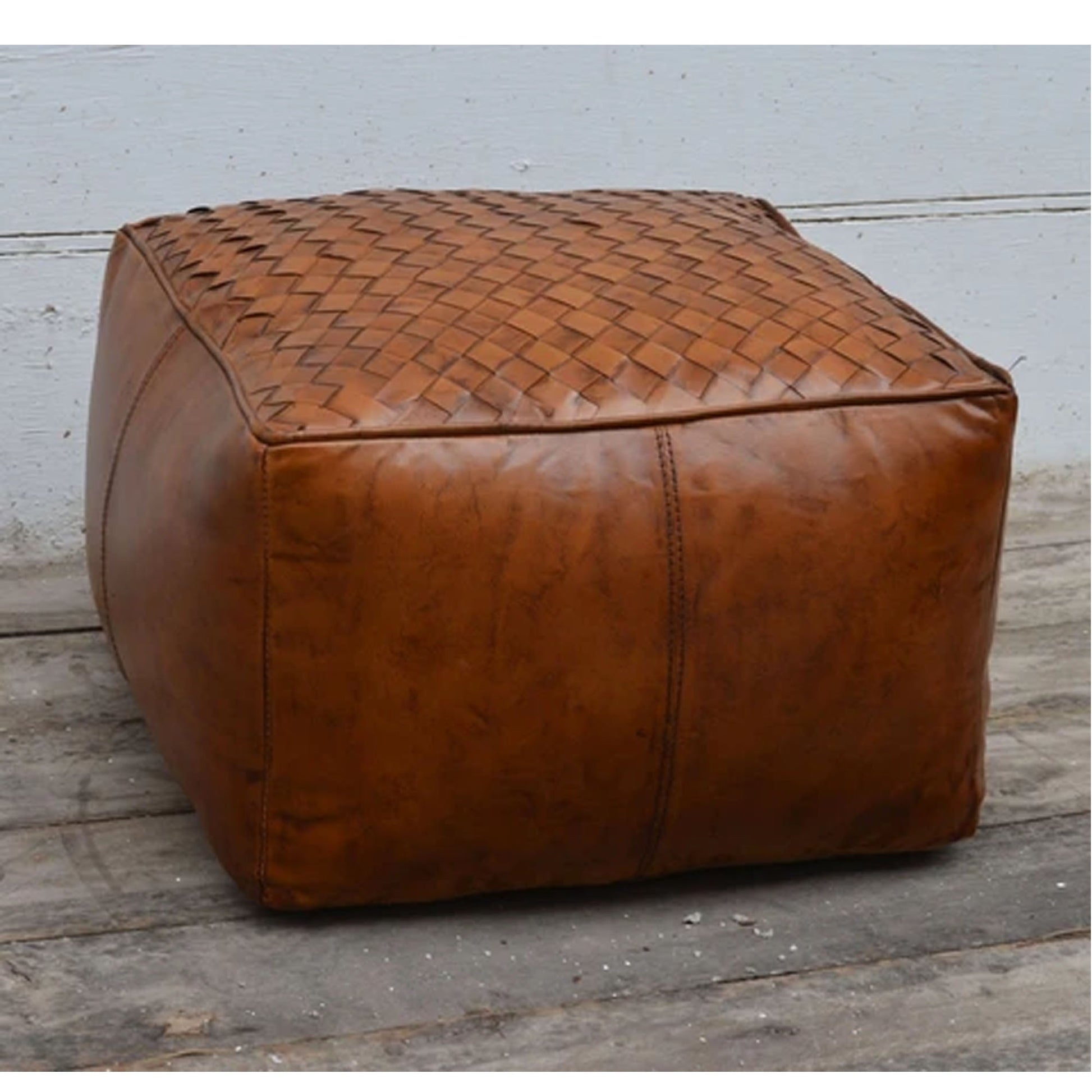 Square Latticed Leather Ottoman - Notbrand