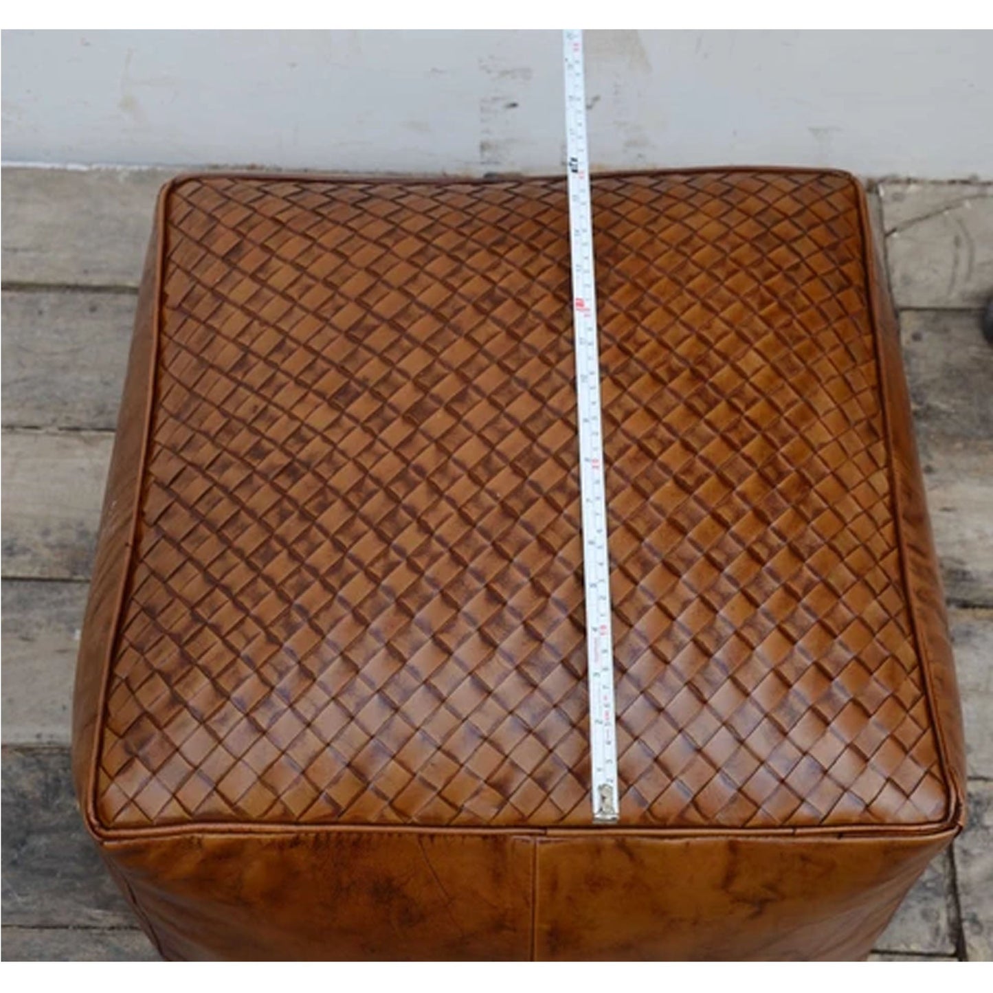 Square Latticed Leather Ottoman - Notbrand