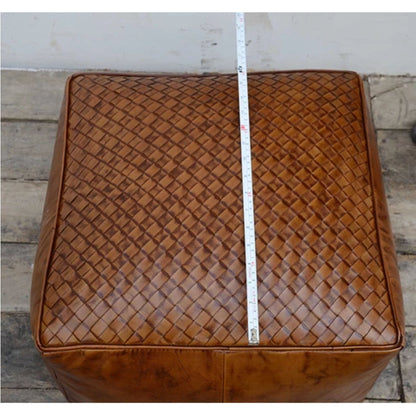 Square Latticed Leather Ottoman - Notbrand