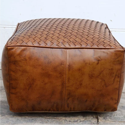 Square Latticed Leather Ottoman - Notbrand