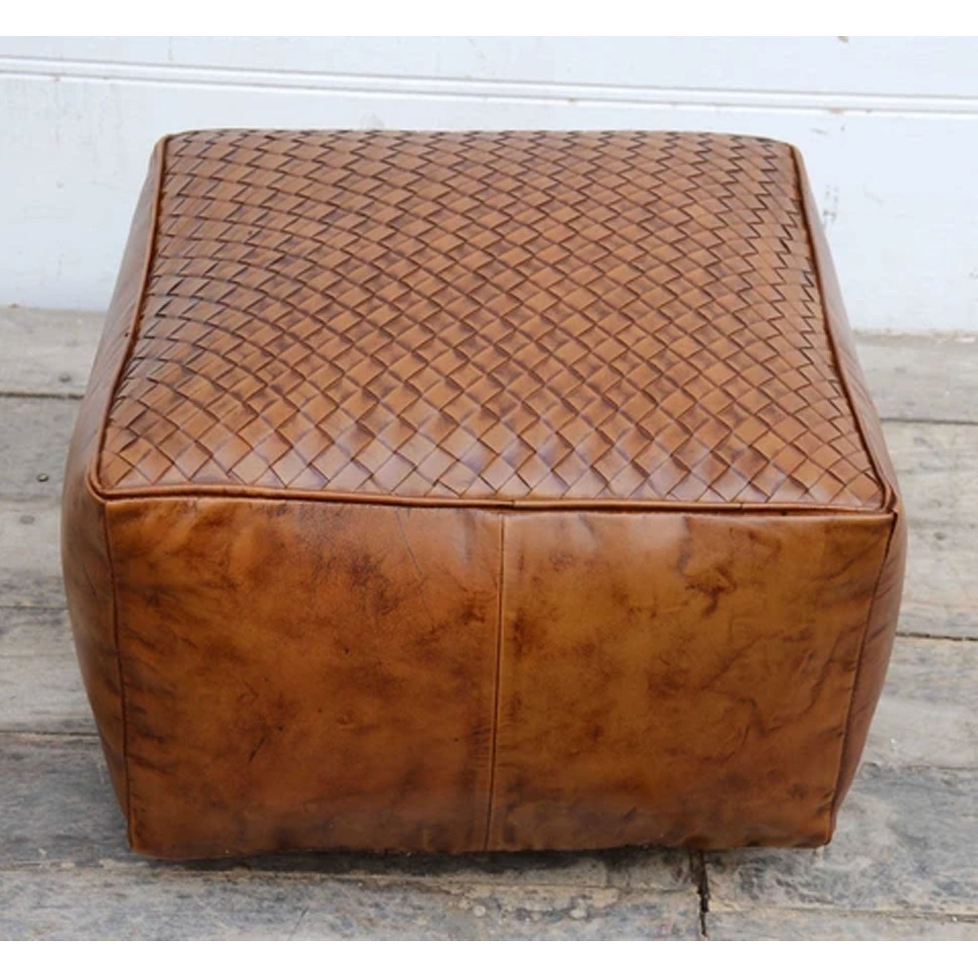 Square Latticed Leather Ottoman - Notbrand