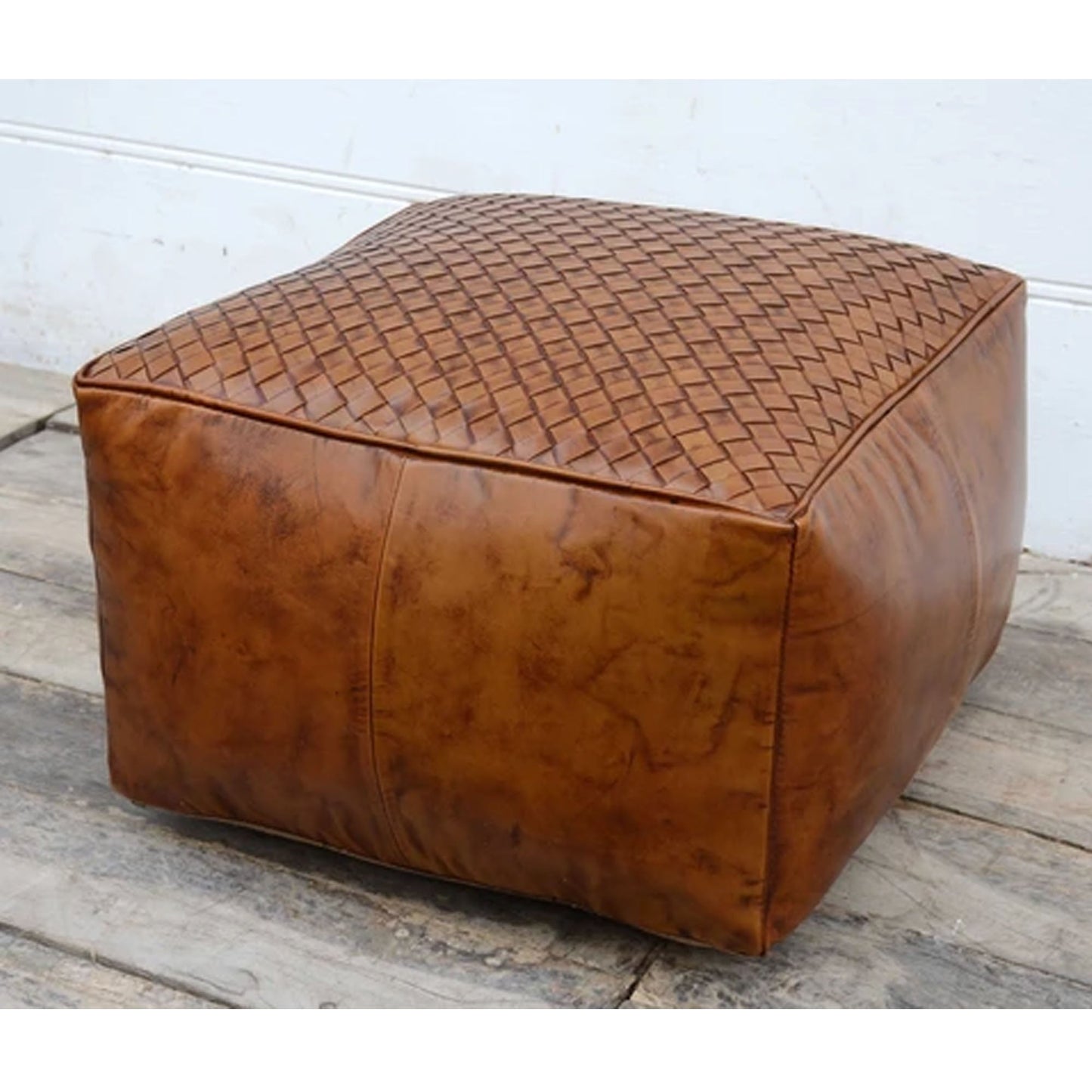 Square Latticed Leather Ottoman - Notbrand