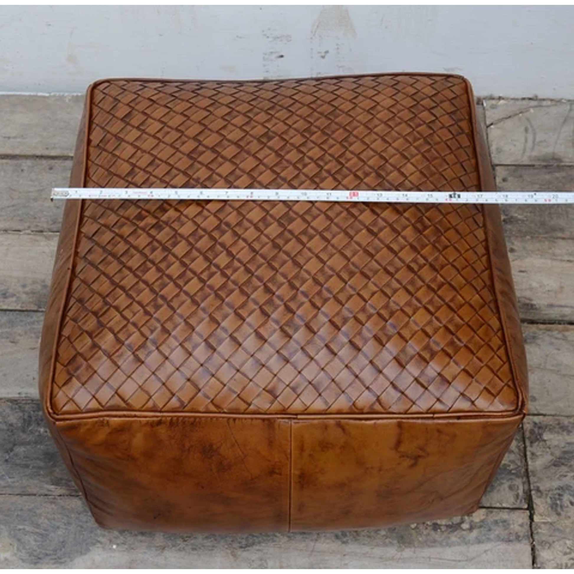 Square Latticed Leather Ottoman - Notbrand