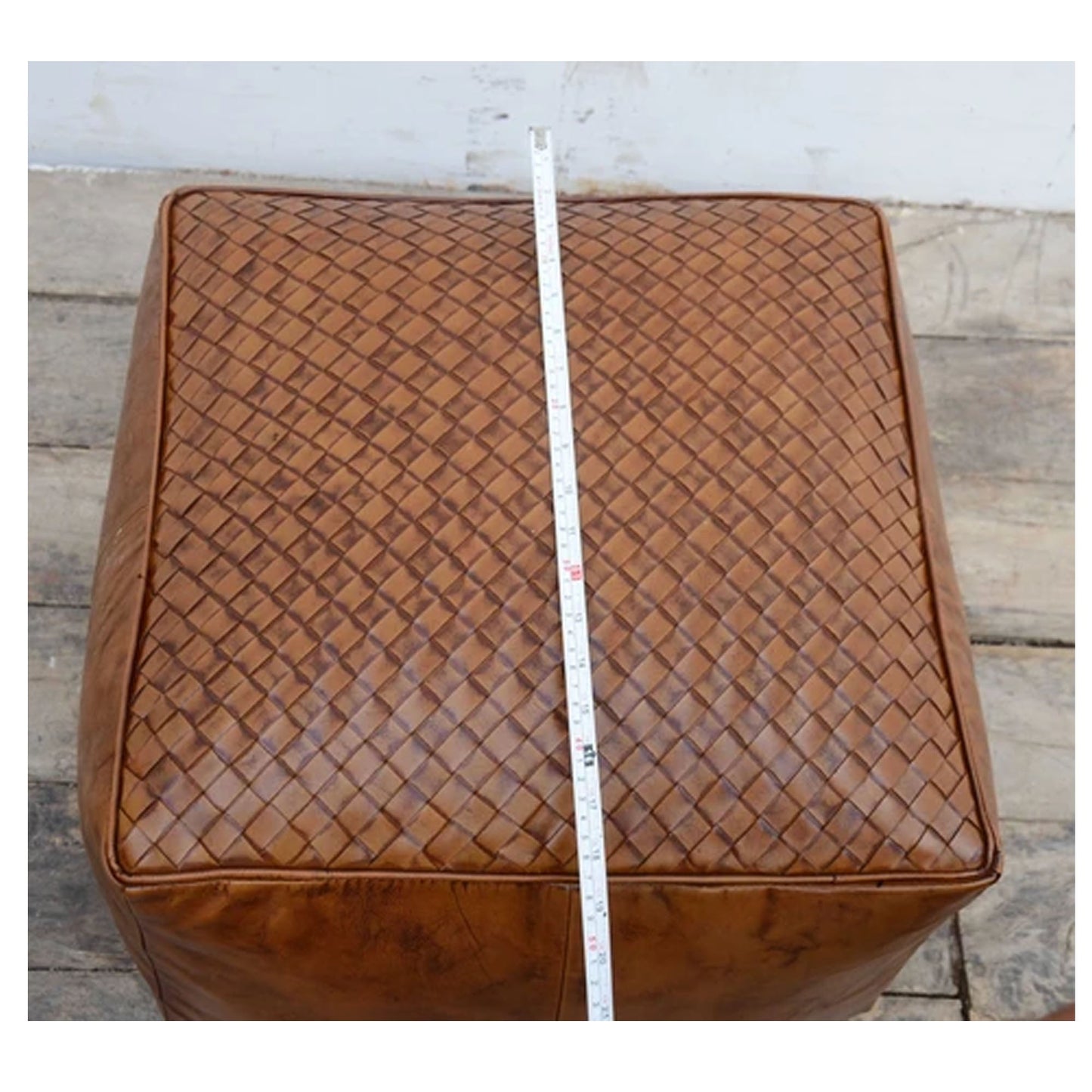 Square Latticed Leather Ottoman - Notbrand