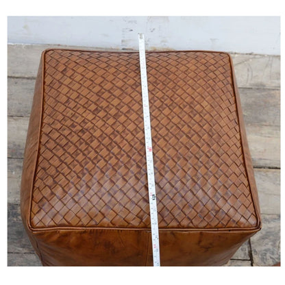 Square Latticed Leather Ottoman - Notbrand