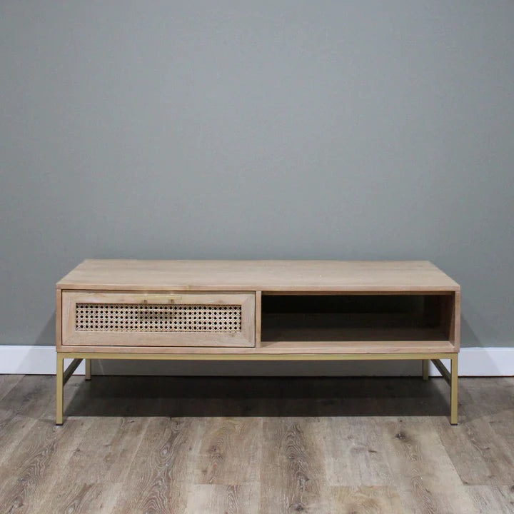 Mala Timber & Rattan Coffee Table - Light Antique Oak - HouseofHyne