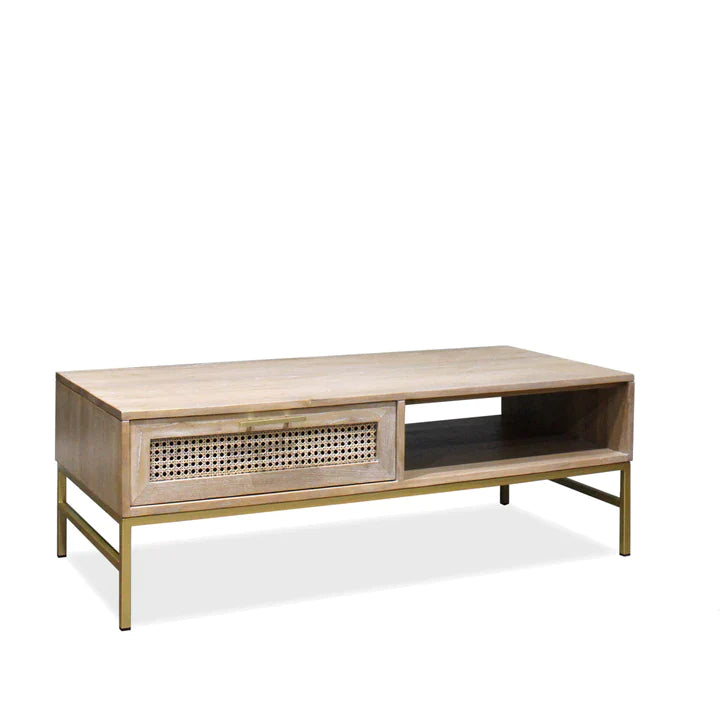 Mala Timber & Rattan Coffee Table - Light Antique Oak - HouseofHyne