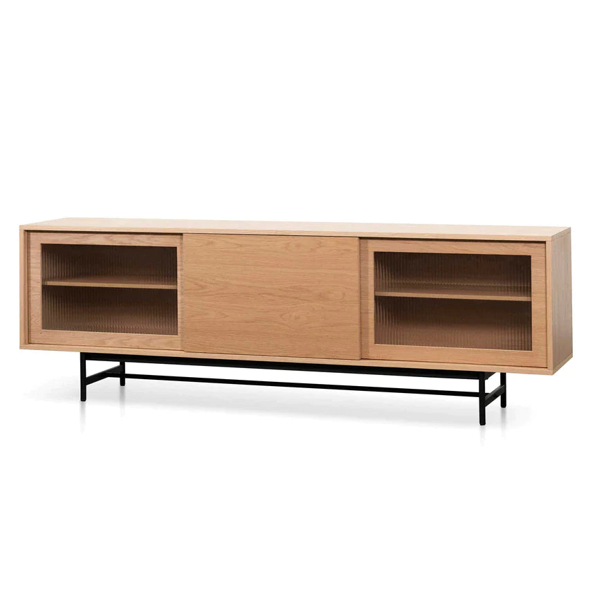 2.1m Wooden Entertainment TV Unit - Natural with Flute Glass Door - Notbrand