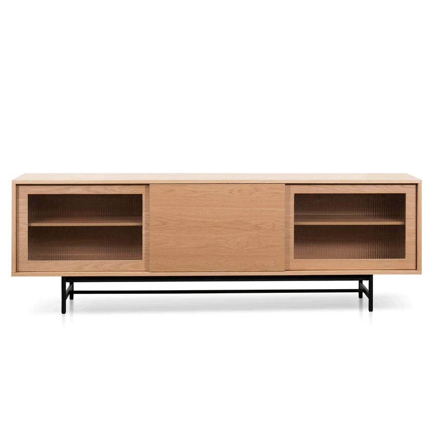 2.1m Wooden Entertainment TV Unit - Natural with Flute Glass Door - Notbrand