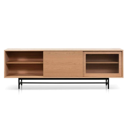 2.1m Wooden Entertainment TV Unit - Natural with Flute Glass Door - Notbrand