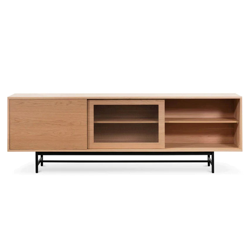 2.1m Wooden Entertainment TV Unit - Natural with Flute Glass Door - Notbrand