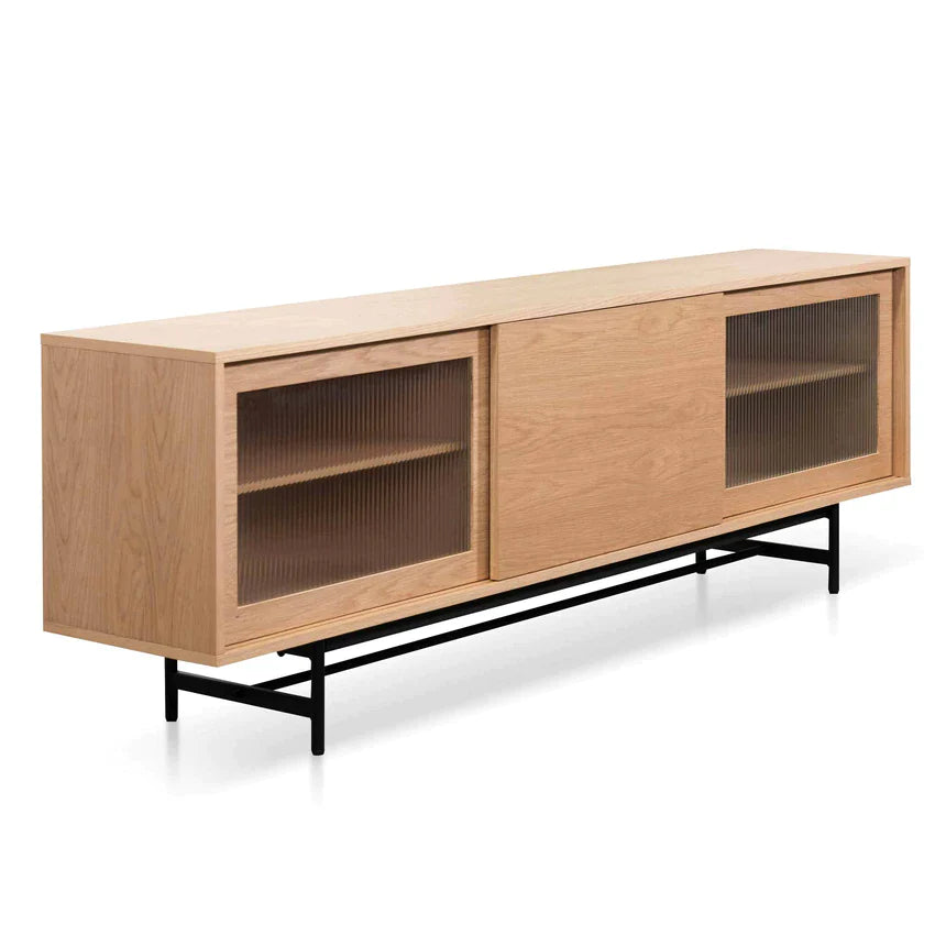 2.1m Wooden Entertainment TV Unit - Natural with Flute Glass Door - Notbrand