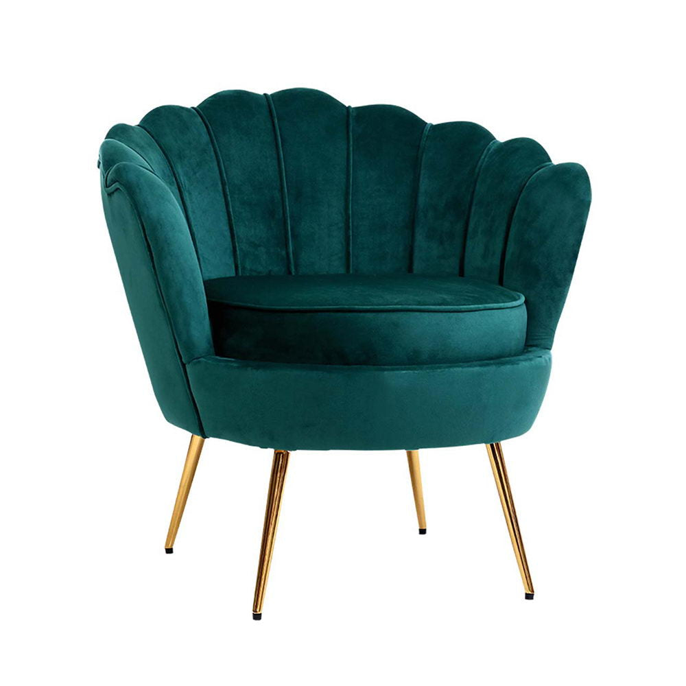 Artiss Armchair Lounge Chair Accent Armchairs Retro Lounge Accent Chair Single Sofa Velvet Shell Back Seat Green - Notbrand