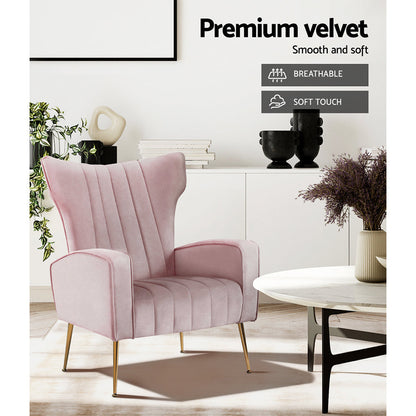 Artiss Accent Velvet Sofa - Pink