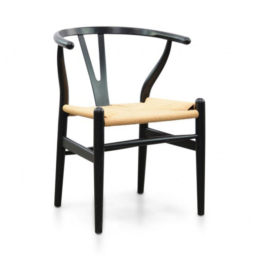 Hans Wegner Replica Dining Chair - Black - Natural Seat - Notbrand