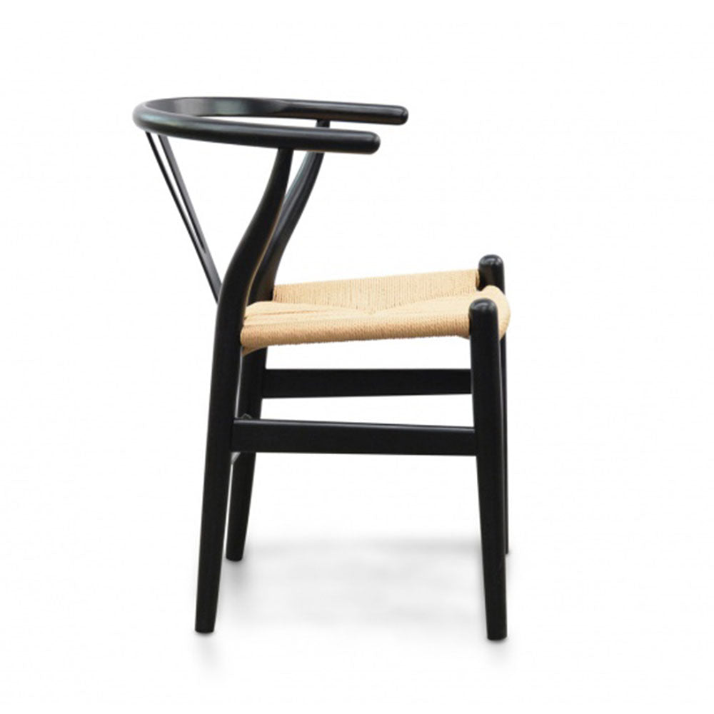 Hans Wegner Replica Dining Chair - Black - Natural Seat - Notbrand