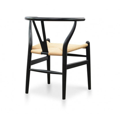 Hans Wegner Replica Dining Chair - Black - Natural Seat - Notbrand