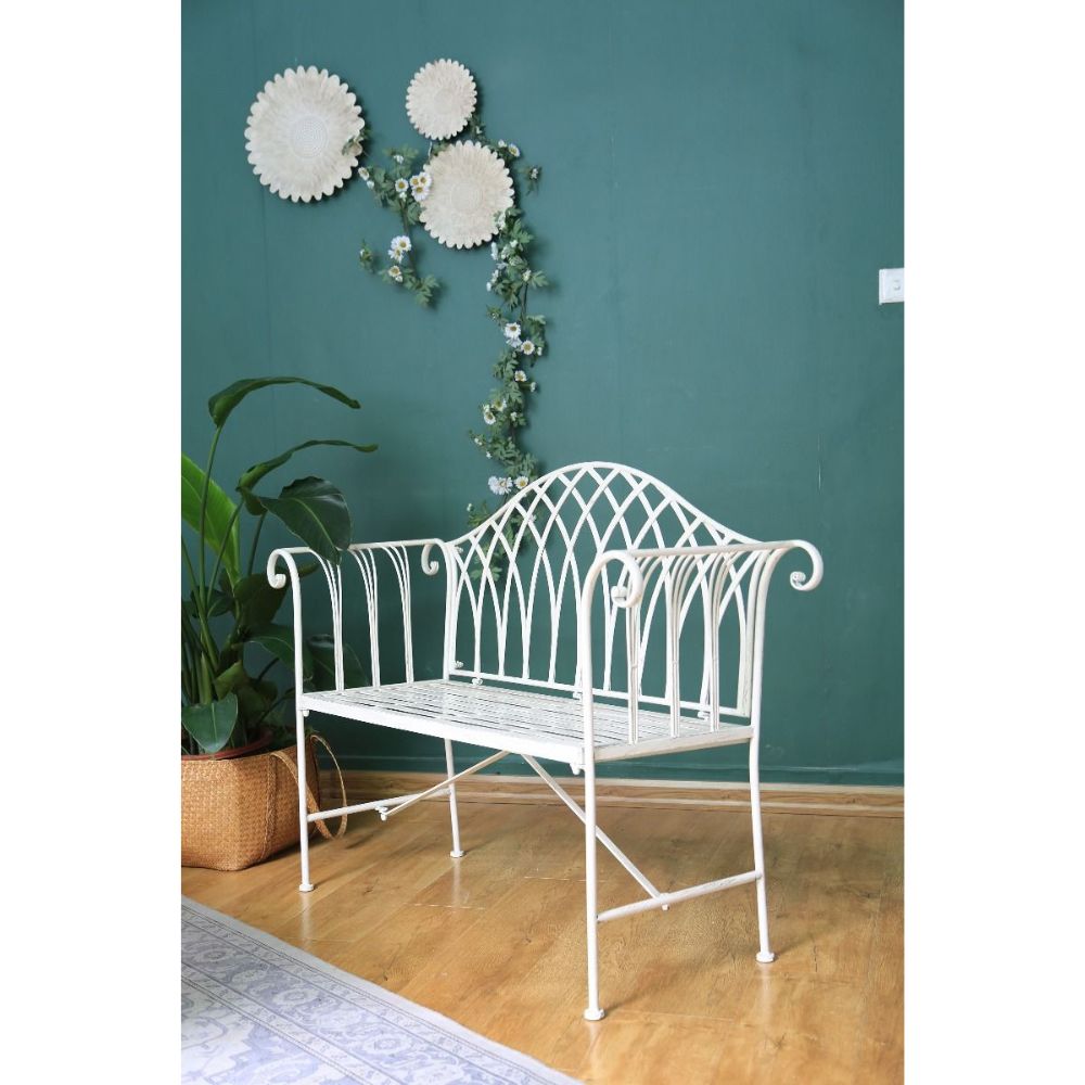 Lavinia Iron Outdoor Bench - Antique White - Notbrand