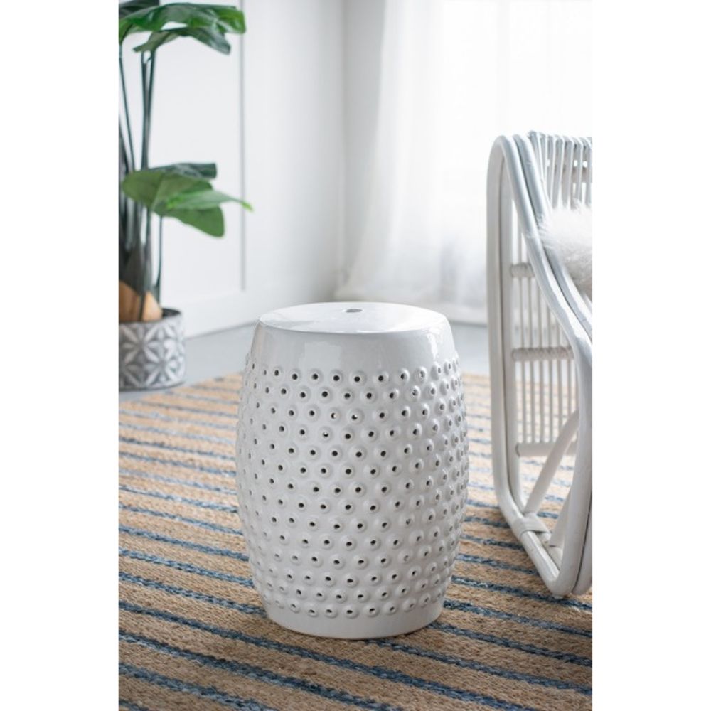 Shelly Ceramic Decorator Stool - White - Notbrand