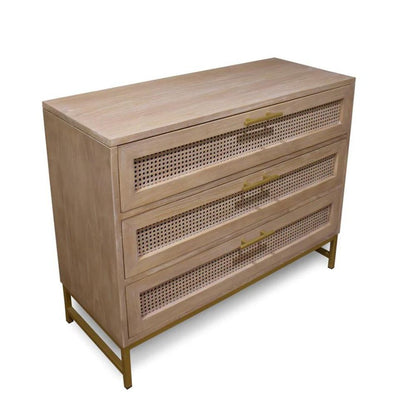 Mala Timber and Rattan Lowboy Chest with 3 Drawers - House of Hyne