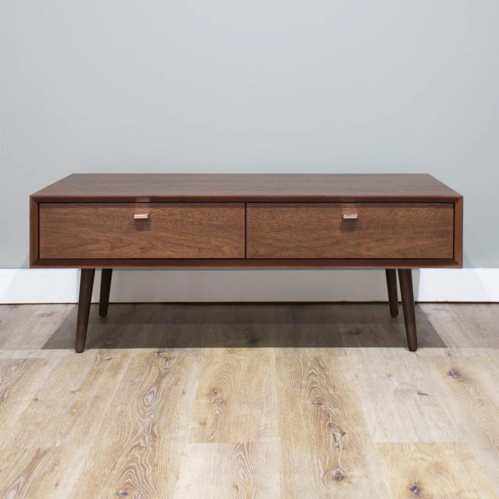 Oaska Beech Solid And American Walnut Veneer 2 Drawer Coffee Table- Dark Walnut - Notbrand