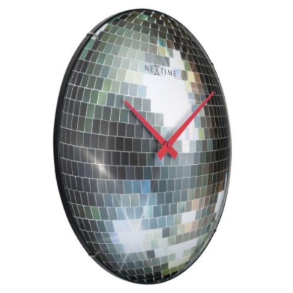 NeXtime Disco Ball Wall Clock in Silver - 35cm - Notbrand