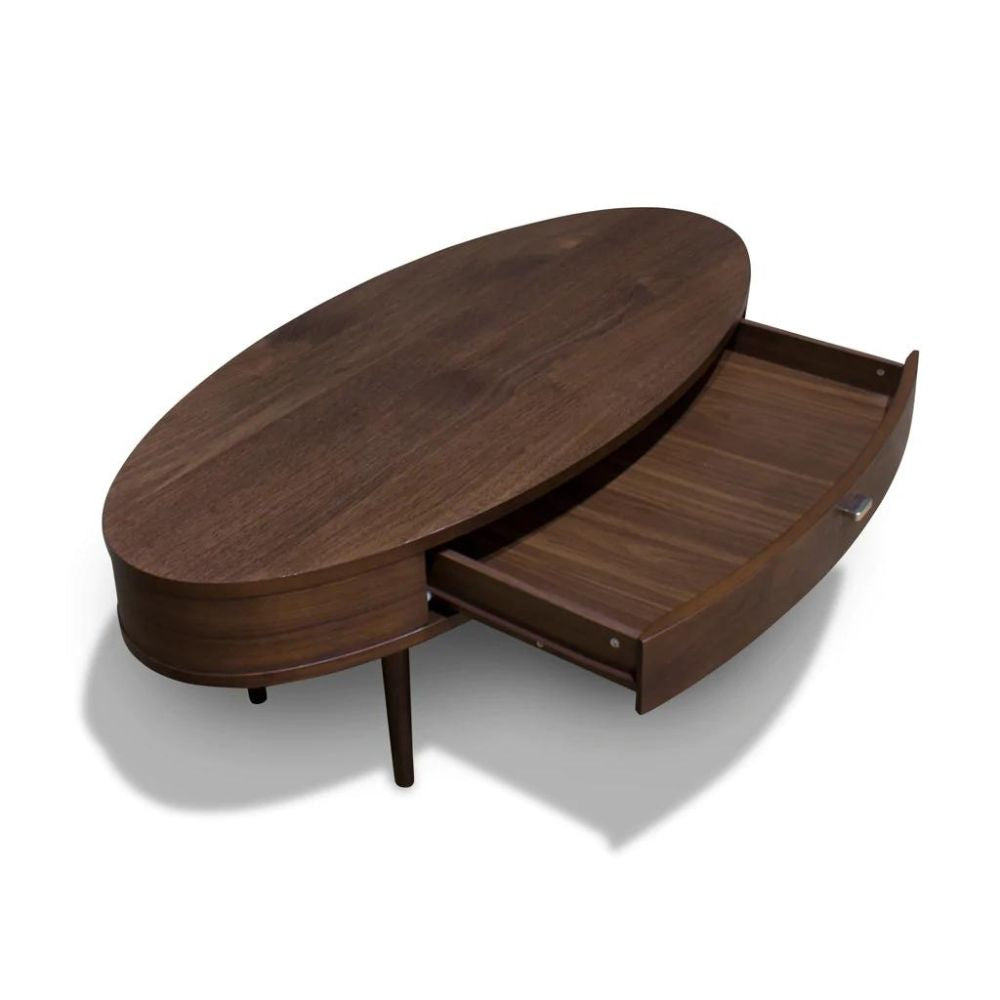 Oaska European Beech Solid And American Walnut Veneer Oval Coffee Table - Dark Walnut - Notbrand