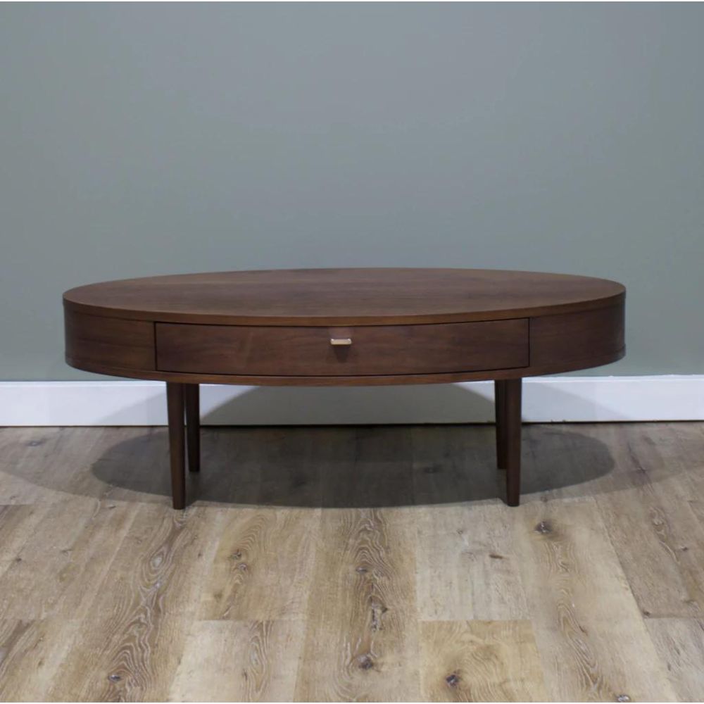 Oaska European Beech Solid And American Walnut Veneer Oval Coffee Table - Dark Walnut - Notbrand