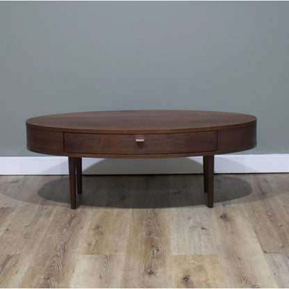 Oaska European Beech Solid And American Walnut Veneer Oval Coffee Table - Dark Walnut - Notbrand