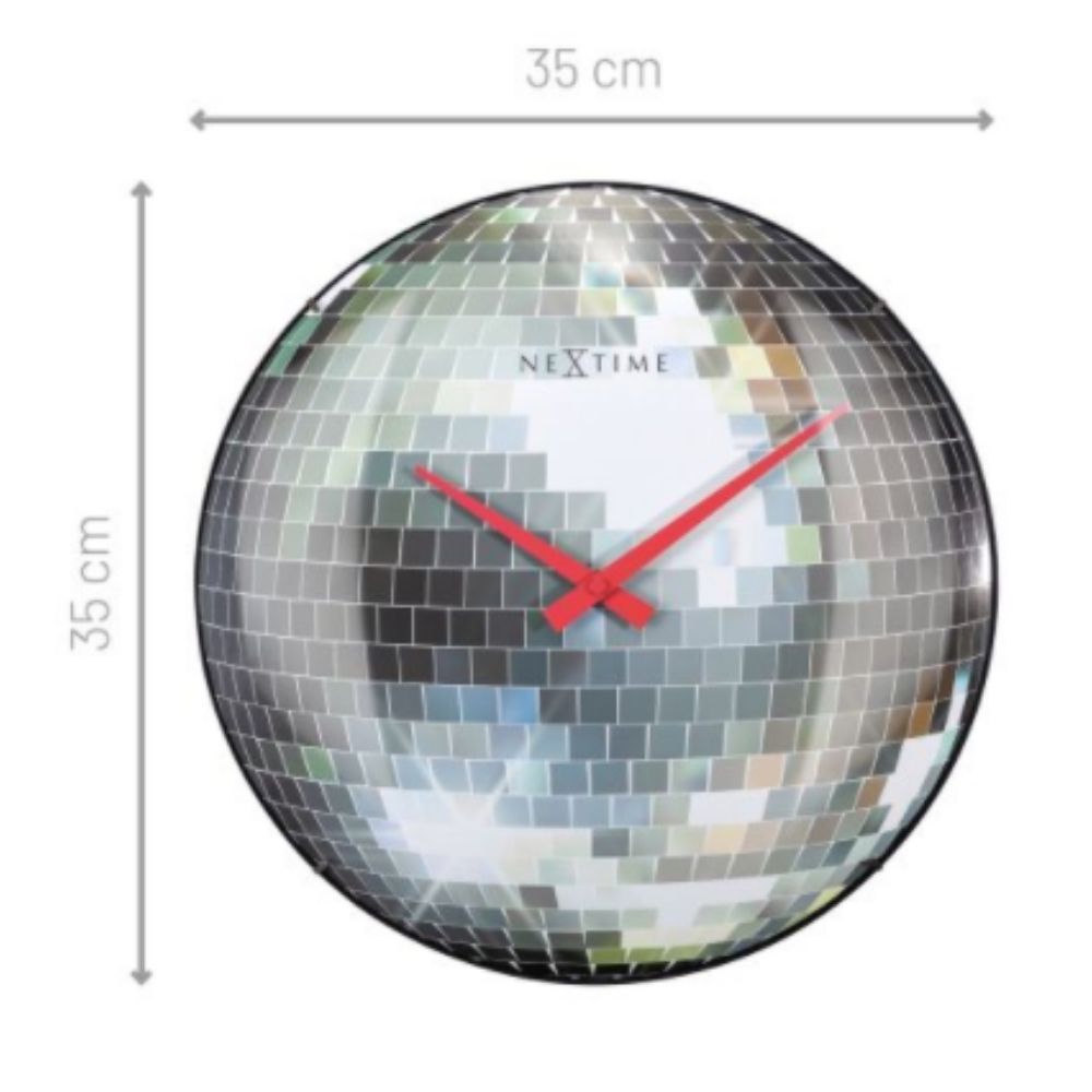 NeXtime Disco Ball Wall Clock in Silver - 35cm - Notbrand