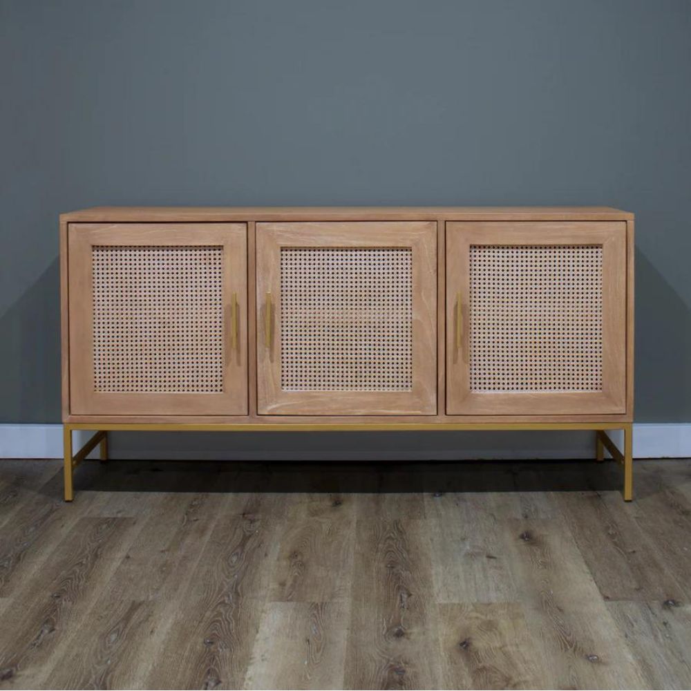 Mala Timber And Rattan 3 Door Buffet - Gold - Notbrand