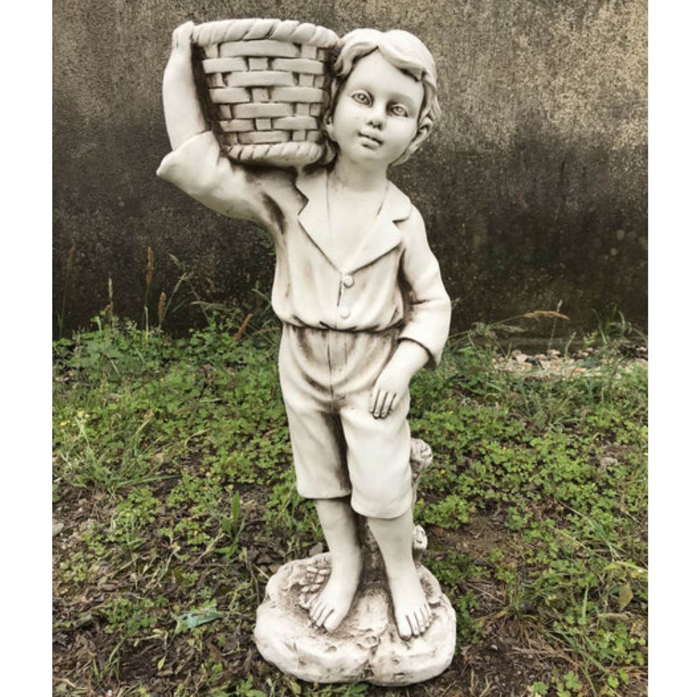 Boy Holding Basket Planter Statue - NotBrand